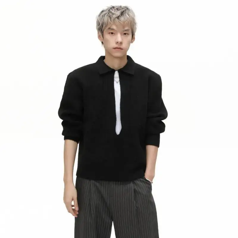 سترات رجالية شتوية على الطراز الكوري لعام 2025 بلوزات حياكة عميقة على شكل حرف v بلون سادة بلوفر سميك غير رسمي فضفاض للرجال #2