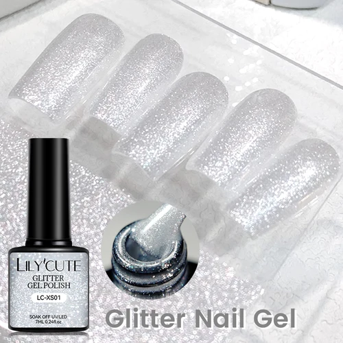 Imagen 2 del producto LILYCUTE-esmalte de uñas en Gel con purpurina brillante, 7ml, concha de perla, barniz LED UV blanco brillante, decoración de manicura en Gel