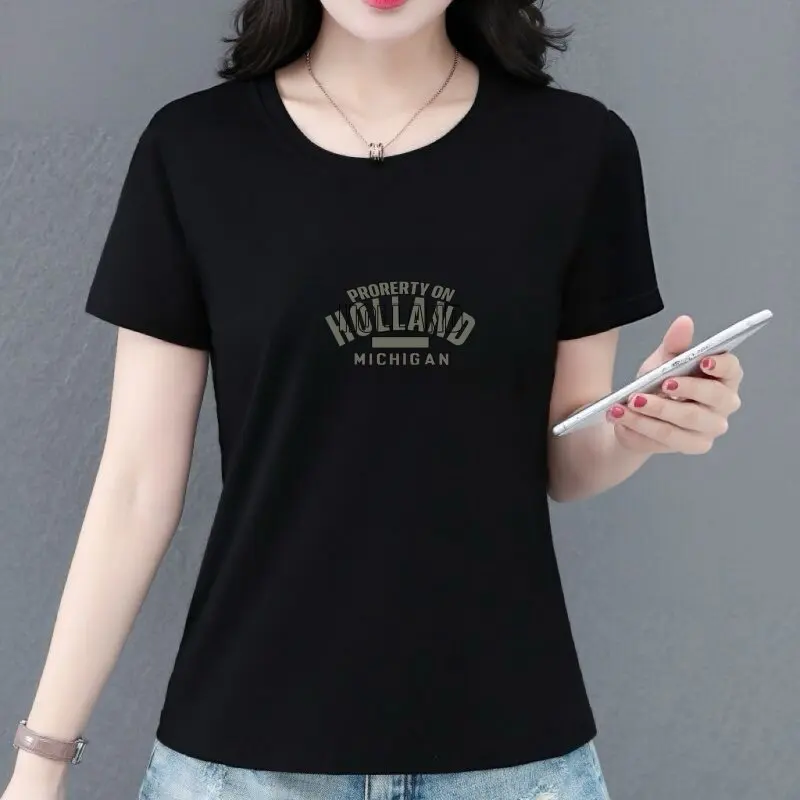 

Elegant Loose Short Sleeve T-Shirt Women's Summer Letter Print Slimming Fashionable Top for Middle-Aged Mothers Casual Wear