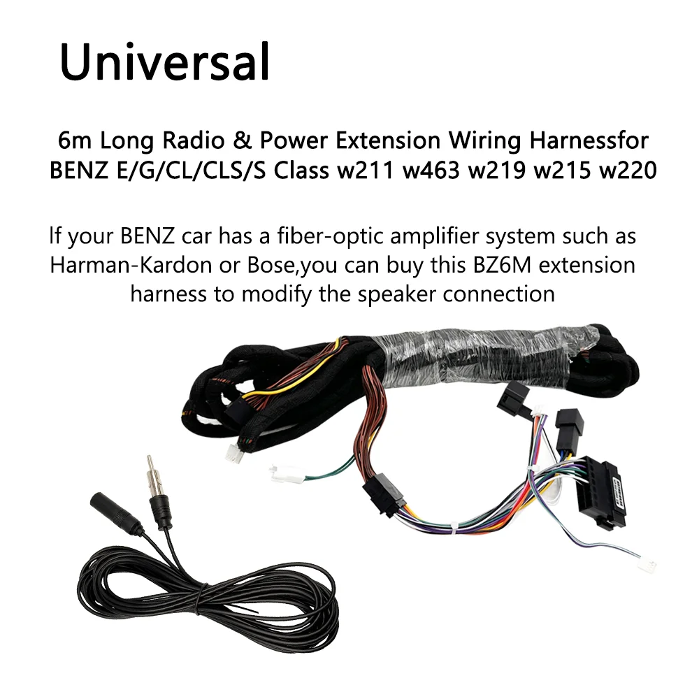 BE6M Long Radio & Power Extension Wiring Harness For Mercedes Benz E-class W211 E200 E220 E300 E350 Connectors