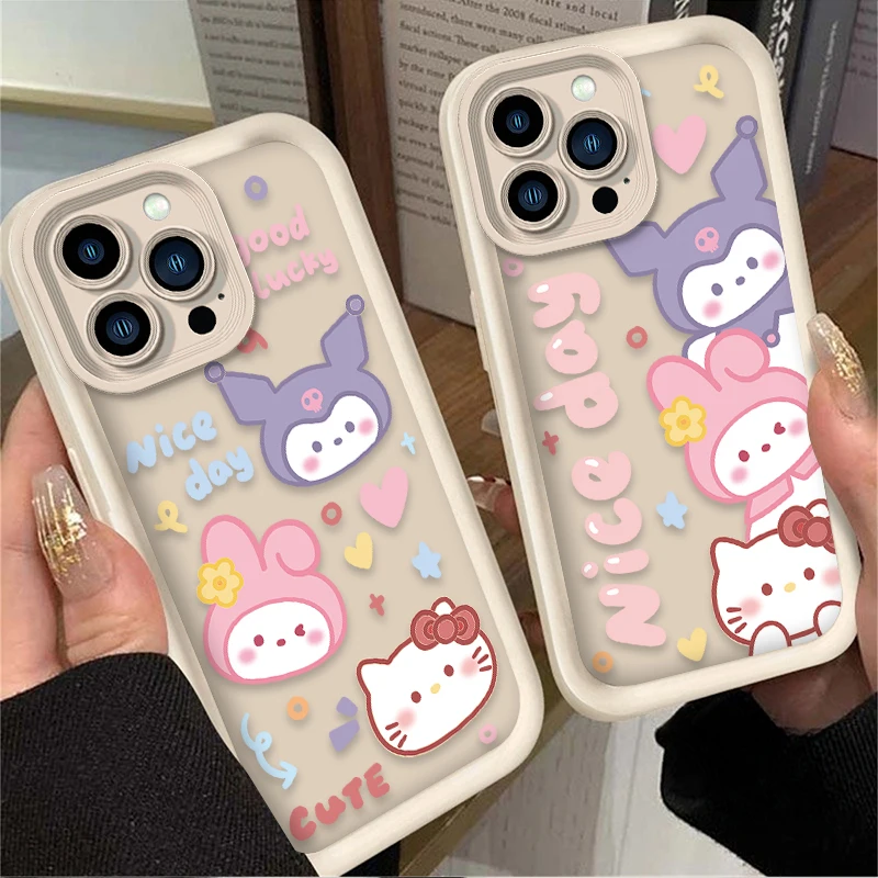 Cute Hello Kitty Melody Case For iPhone 16 15 14 13 12 11 Pro Max X XS X S Max XR SE 2020 7 8 Plus Soft Shockproof Silicone Etui