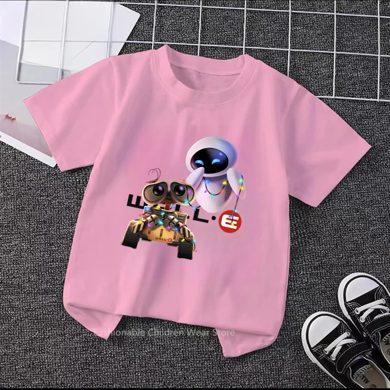 Disney's Summer of Robotic Trends Adorable WALL-E Prints for Boys Girls on Hip-Hop Kawaii O-neck T-shirts Fashionable and Fun