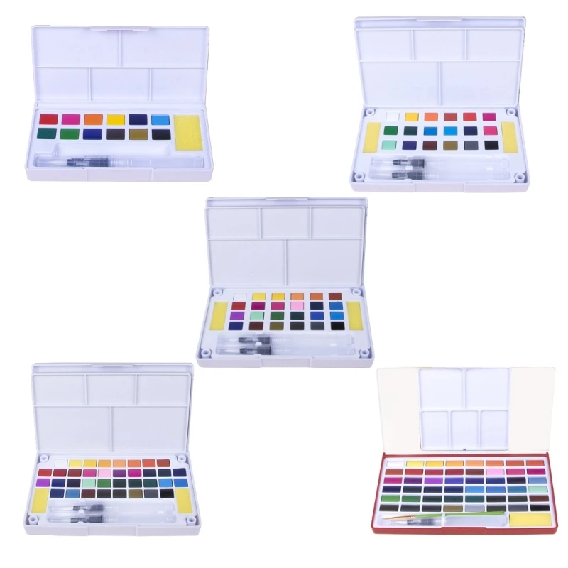 

12/18/24/36/48 Colors Water Color Kits with Brushes Solid Watercolor Paint Set A4WF