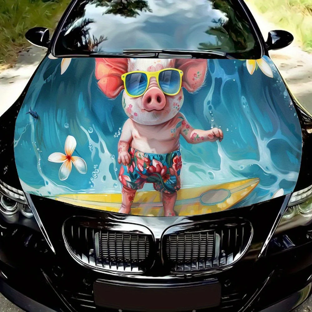 

Beach pants piglet Pattern Car hood stickers, waterproof self-adhesive car vinyl stickers, car decoration protection stickers, c