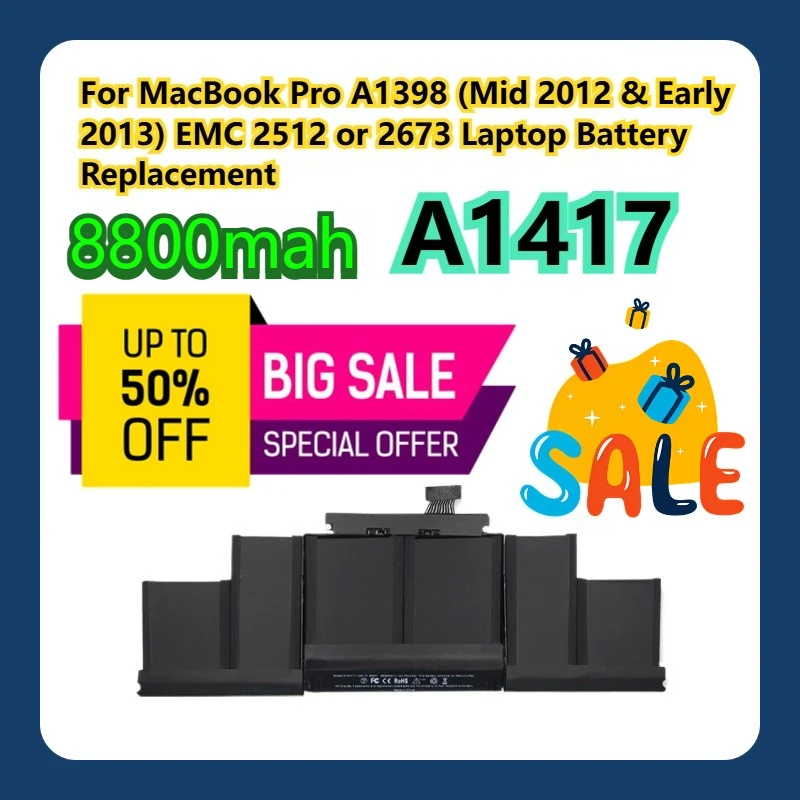 

Для MacBook Pro A1398 (средний 2012 и начало 2013) EMC 2512 или 2673 11,26 В/99 Втч A1417 Замена аккумулятора ноутбука