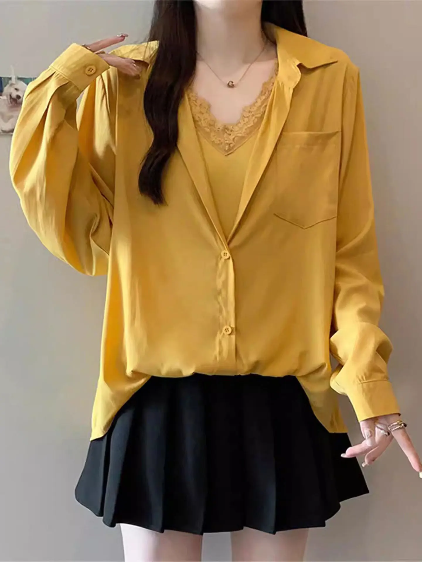 

Casual Sle Long Sve Lace irt Design Spring 2026 Unique Faion plus Size Women's Top Young Looking Ele Casual Wear