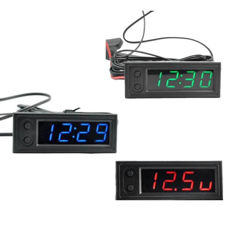 Car Clock Universal Automotive Digital Clock Date 3 In 1 LCD Display Electronic Temperature Noctilucent Trim Red Accessories