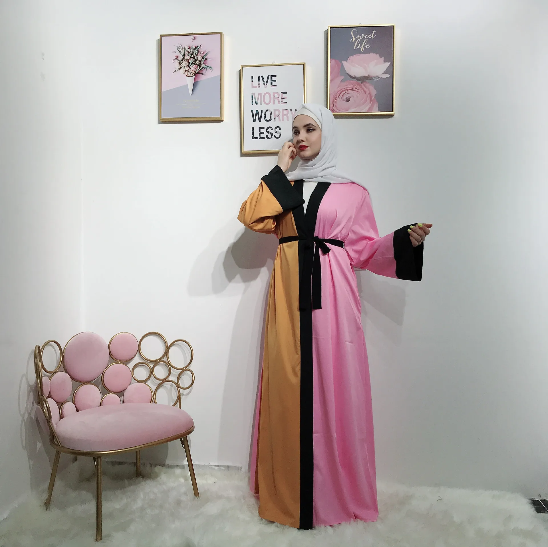 

Fashion Muslim Kimono Abaya Cardigan Ramadan Dress Dubai Turkey Eid Islamic Loose Comfortable Dresses for Women