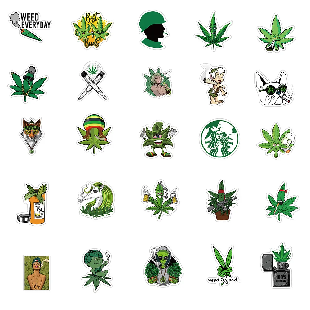 100Pcs Funny Characters Leaves Weed Smoking Graffiti Sticker Bike Travel Luggage Guitar Laptop Waterproof Cool Sticker