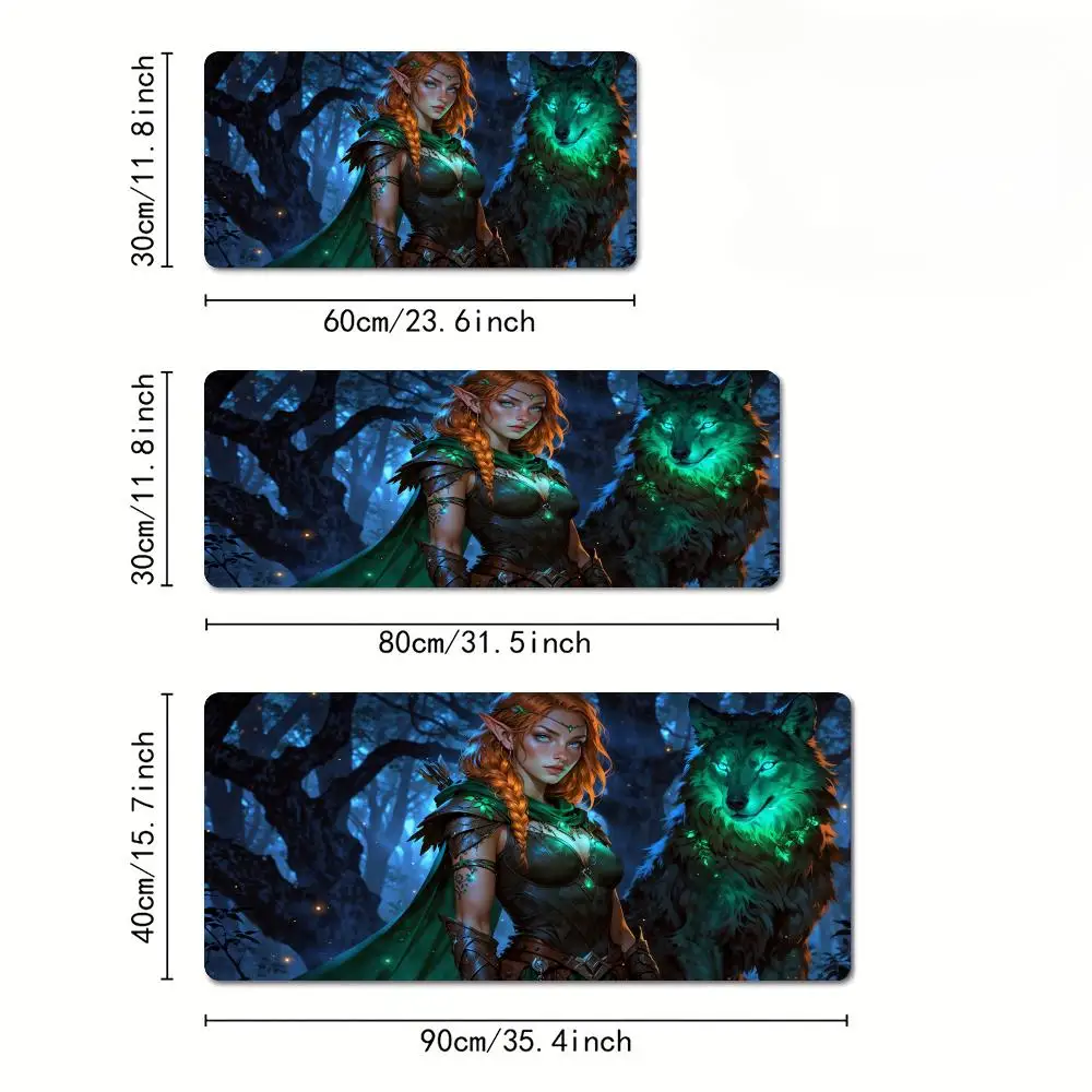 Tapis de souris anime elfe et loup mystérieux, tapis de bureau antidérapant en caoutchouc, accessoires pour pc gamer, tapis de jeu, extension du clavier
