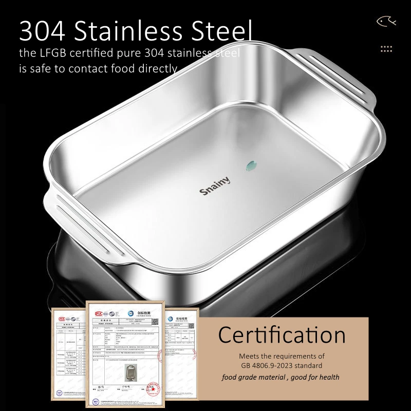Snainy Fish Roasting Tray 33~41cm Length Rectangle Stewing Pot Ultra Large Seafood Steaming Dish with Tempered Glass Cover