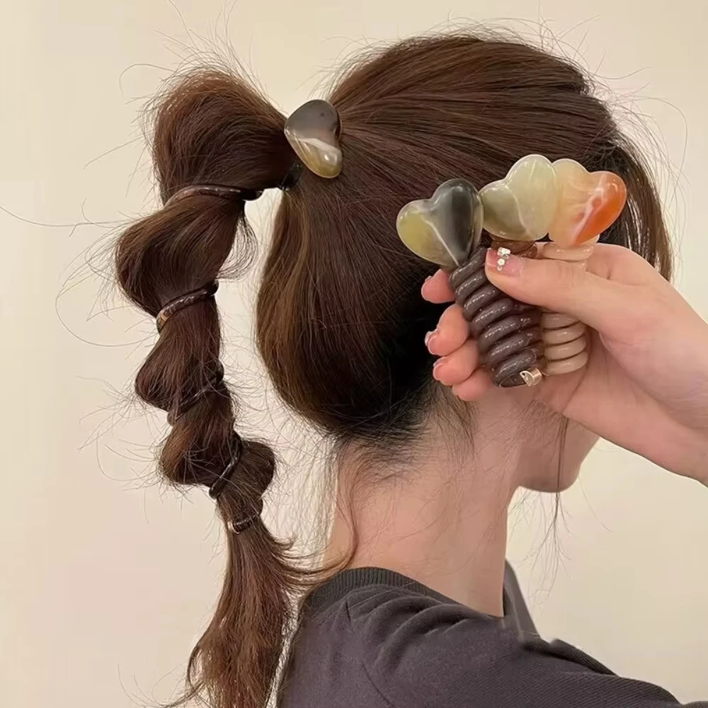 Heart Shape Minimalist Bubble Braid Headband High-quality Caring Phone Line Hair Loop Tied Ponytail Braid Hair Rope Accessories