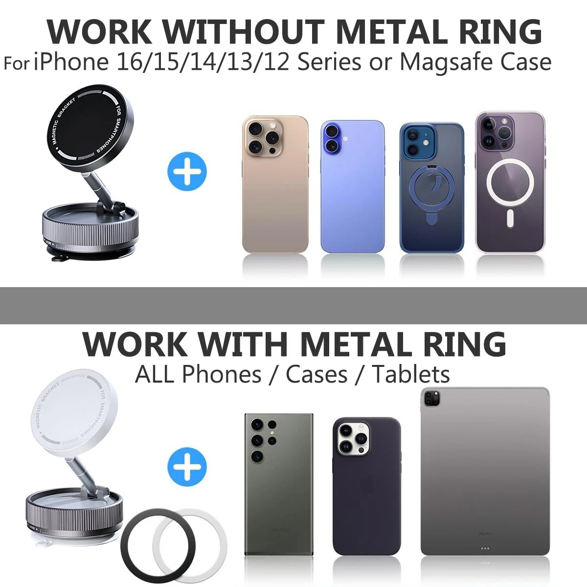 Nuevo 360 °   Soporte giratorio para teléfono con ventosa para coche, soporte magnético, adsorción tecnológica negra, soporte Universal para teléfono inteligente para coche