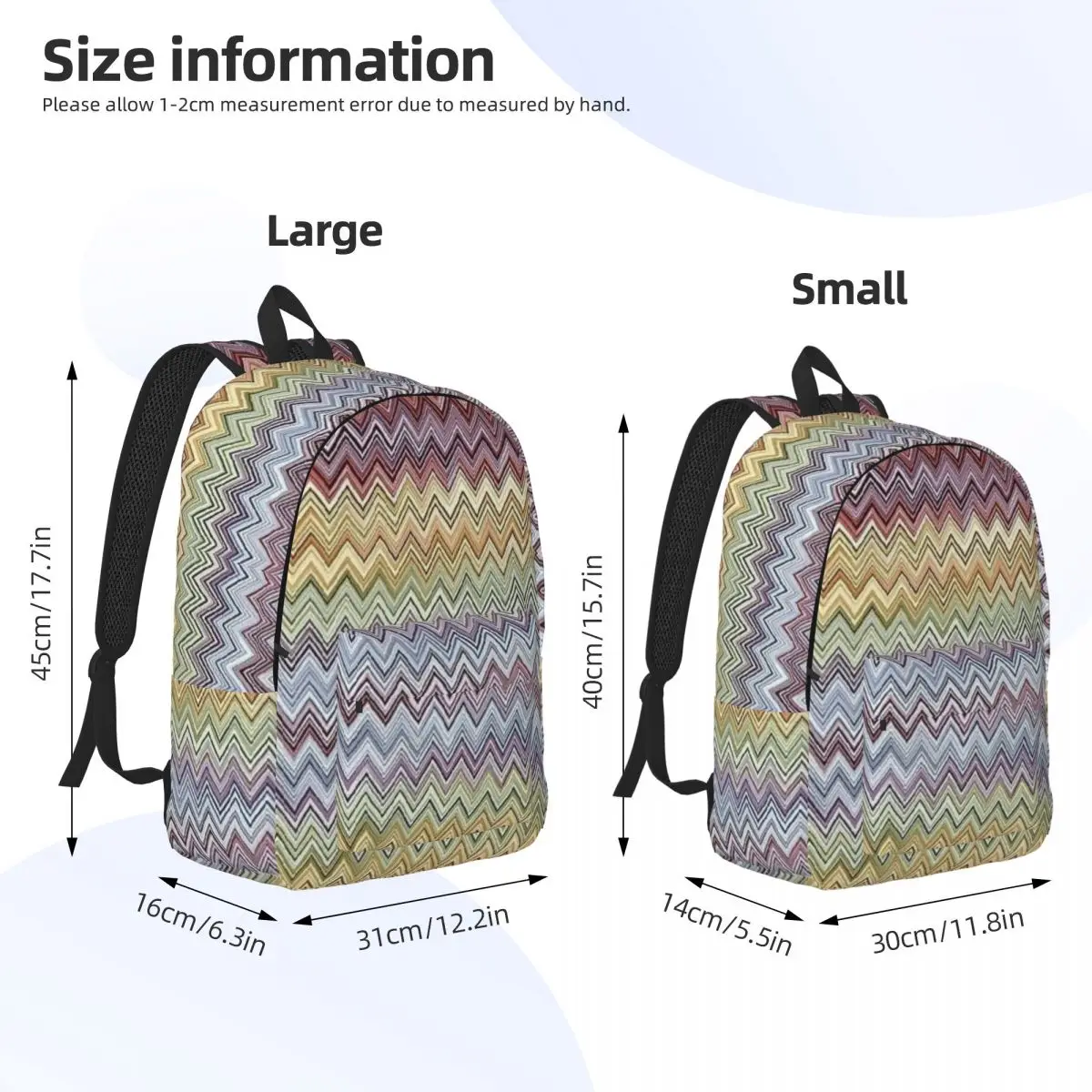 Custom Boho Chic Modern Zigzag Mochila de Lona para Mulheres, Escola, Faculdade, Estudantes Bookbag, Fits 15 Polegada Laptop, Multicolor Bags