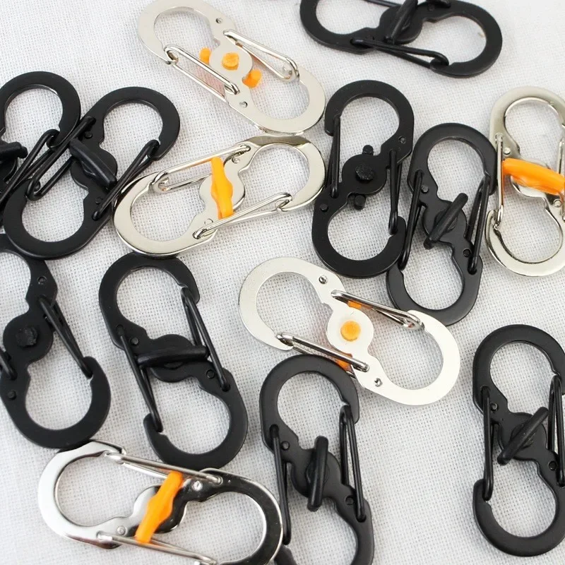 1/5/10Pcs Outdoor Camping S Type Carabiner With Lock Mini Keychain Hook Anti-Theft Outdoor Camping Backpack Buckle Key-Lock Tool