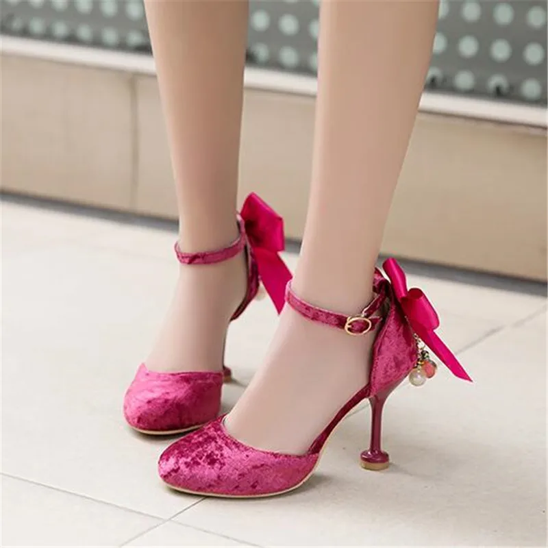 Princess Shoes For Girl Child Bowknot High Heel Shoes Kids Pearl Party Shoe