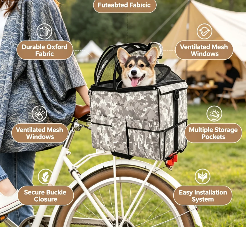 犬用自転車バスケット ポータブルペットキャリアクレート 防水自転車リアラックバッグ アウトドアサイクリングペットトラベルパニア 小型ペット用
