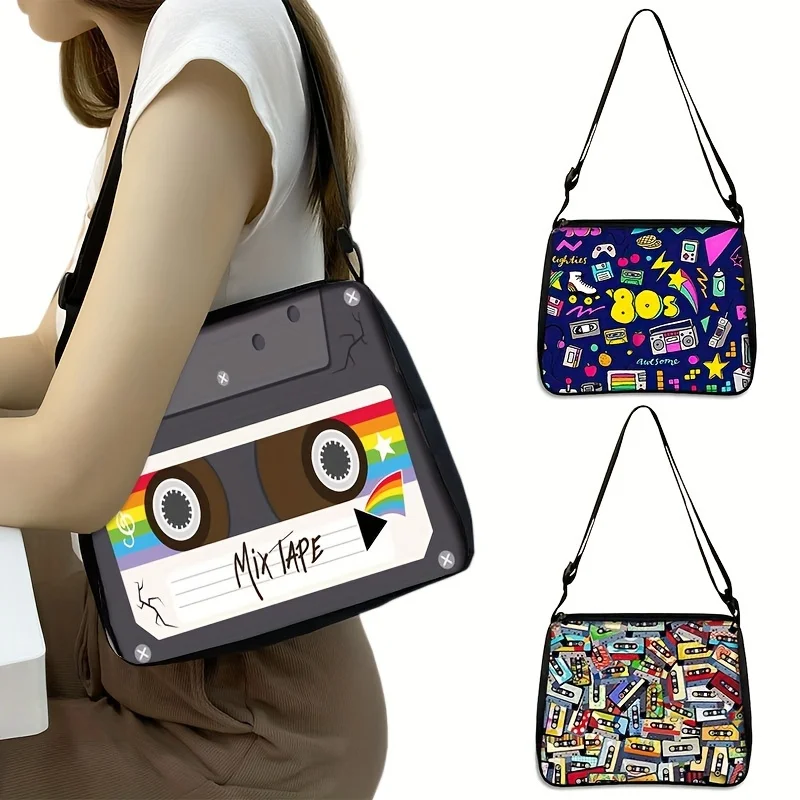 

Сумка через плечо из полиэстера - дизайн клейтовой ленты, геометрический узор, мультяшная тема, застежка-молния, с ремешком через плечо