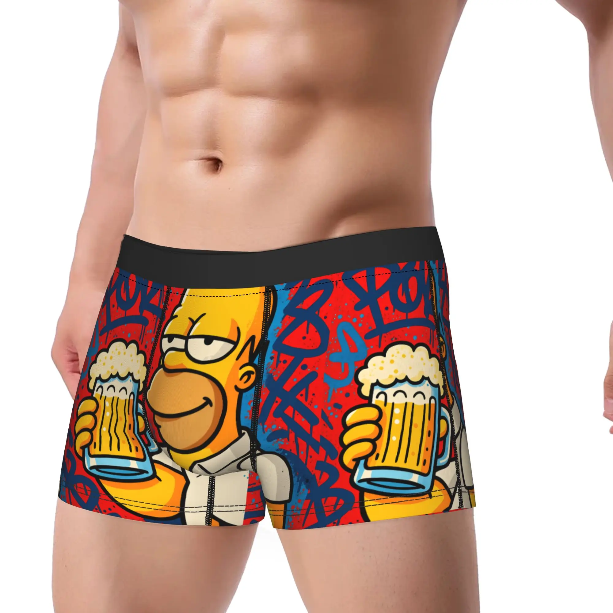 Funny S-Simpsons Beer Mug Graffiti Art Underwear  Men Panties Custom DIY Funny Boxershorts Hot Sale Boxer Brief Plus Size 2XL