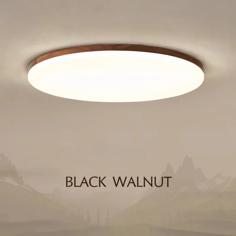 Modern Walnut Wood Round LED Ceiling Light Ultra Thin Flush Mount Lamp Indoor Lighting Bedroom Living Room Kitchen Home Deco