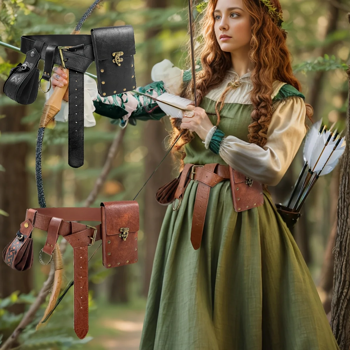 Bolsa con cinturón renacentista, riñonera Steampunk, bolsa con cinturón medieval, falda, juego de senderismo, accesorios renacentistas vintage para papel LARP