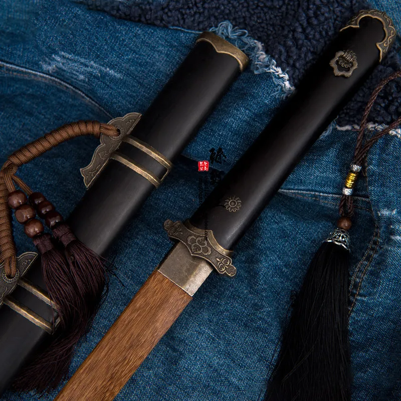 Wood Knife Knife with Sheath Wooden Iaido Practice Props Performance Drawing Knife Long and Short Sword Martial Arts Training