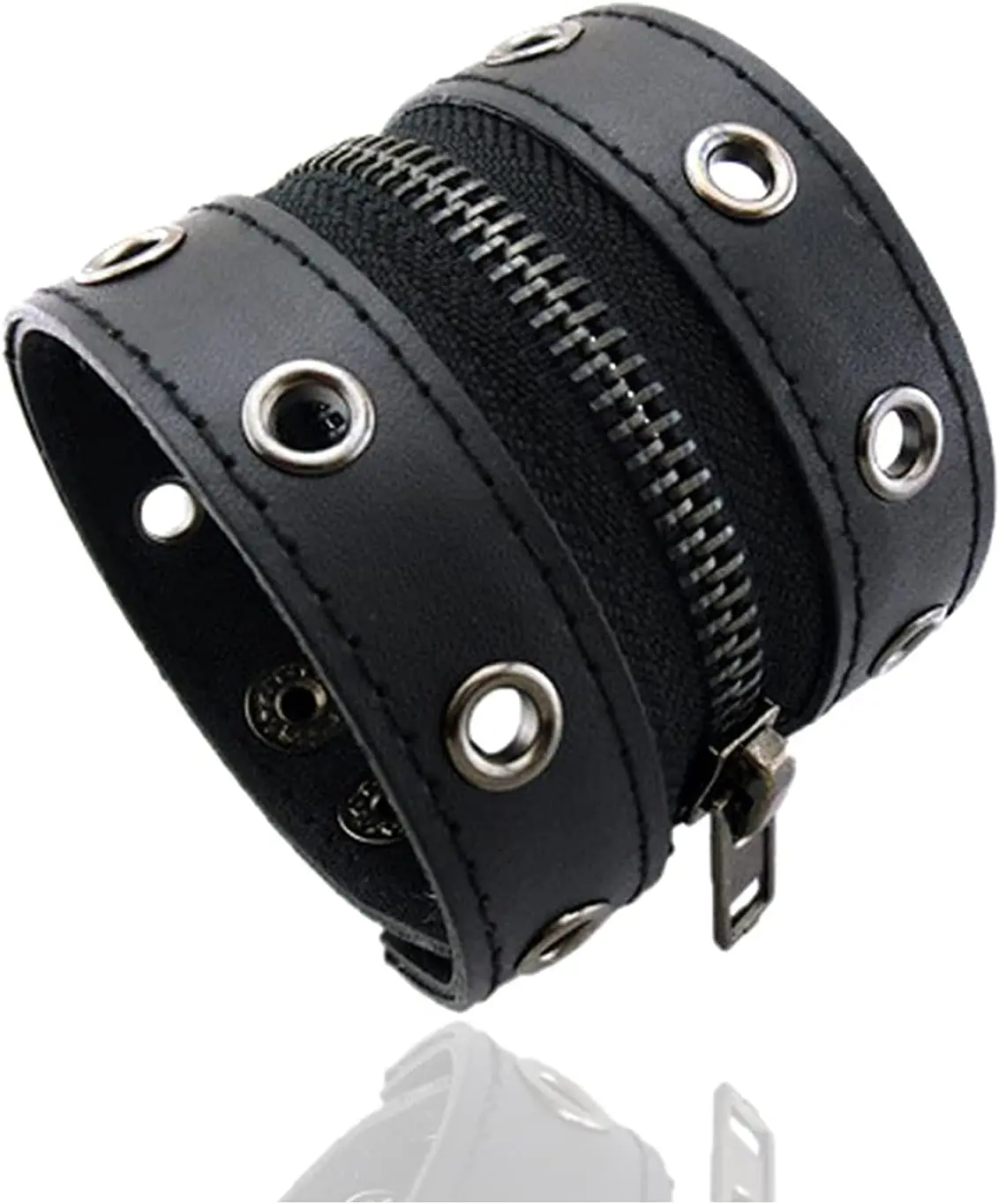 Punk Alloy Zipper Wristband Pu Leather Cuff Bracelet,7 1/2 Wrist - Image 6