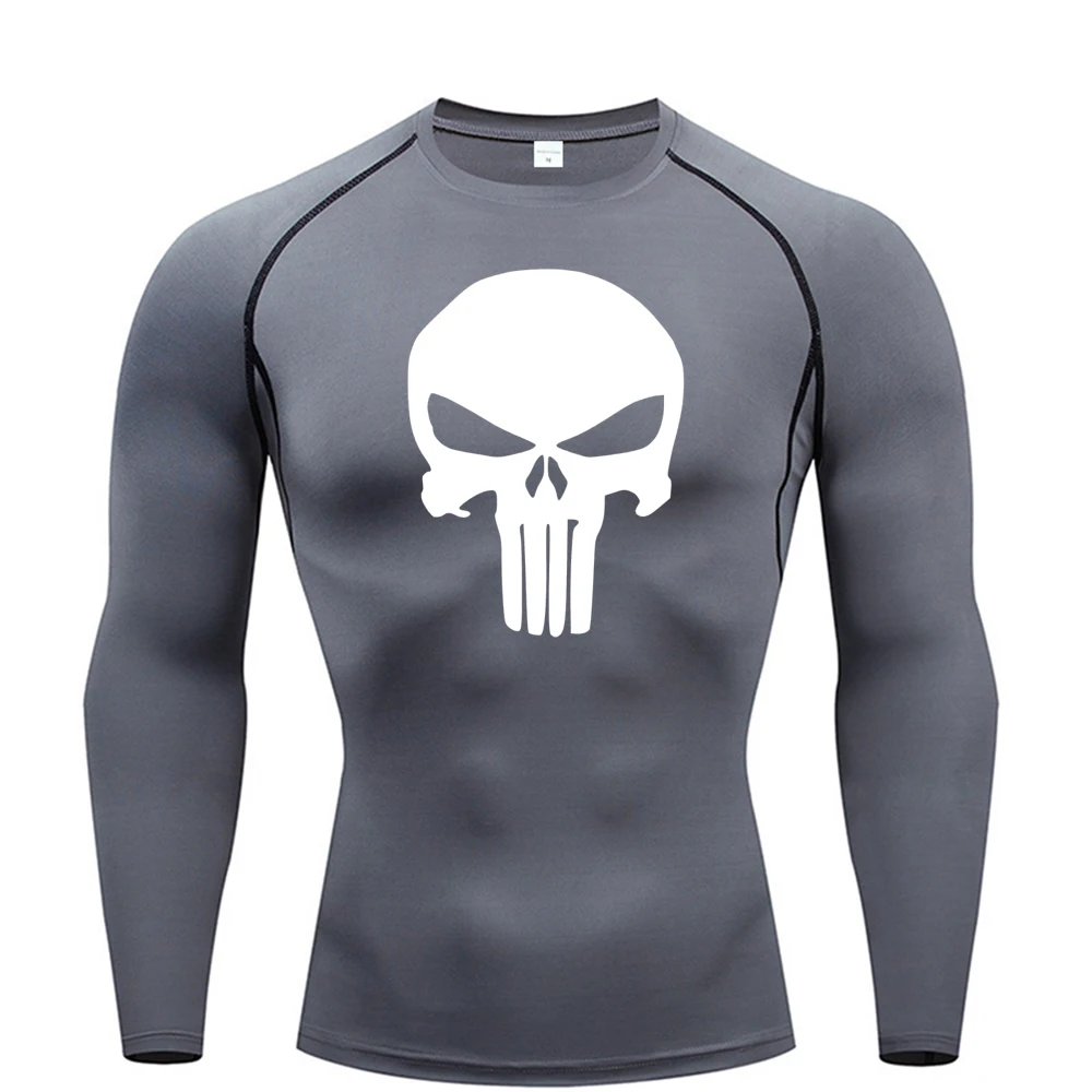 Running T-Shirt Men Long Sleeve Compression Shirt Outdoor Fitness Second Skin Quick Dry Sportswear Skull Sport Top Short Sleeve