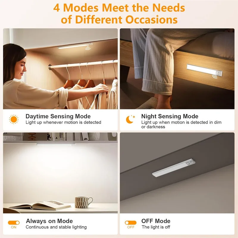 Gritin Under Cabinet Lighting 84 LED Super Bright 3 Color 5 Brightness 4 Modes Motion Sensor Rechargeable