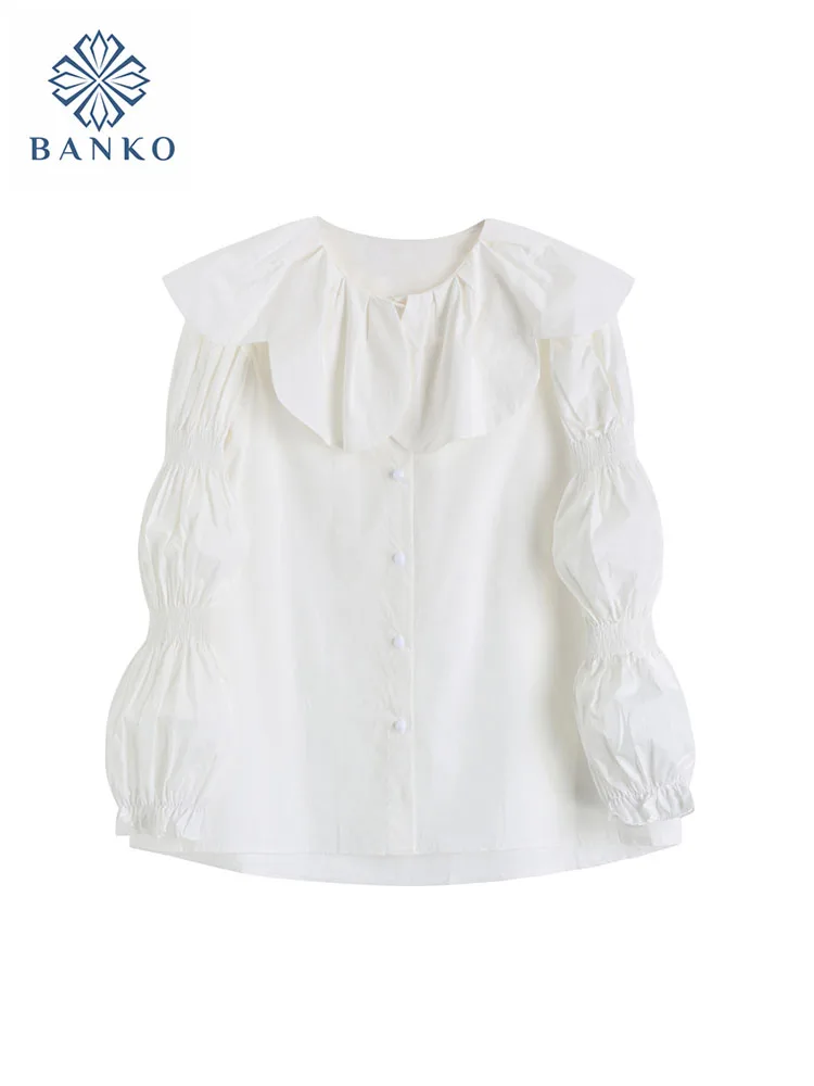 

French Elegance White Blouses Peter Pan Collar Mori Girl Crop Top Korean Office Lady Sweet Shirts Cozy Streetwear Spring Summer