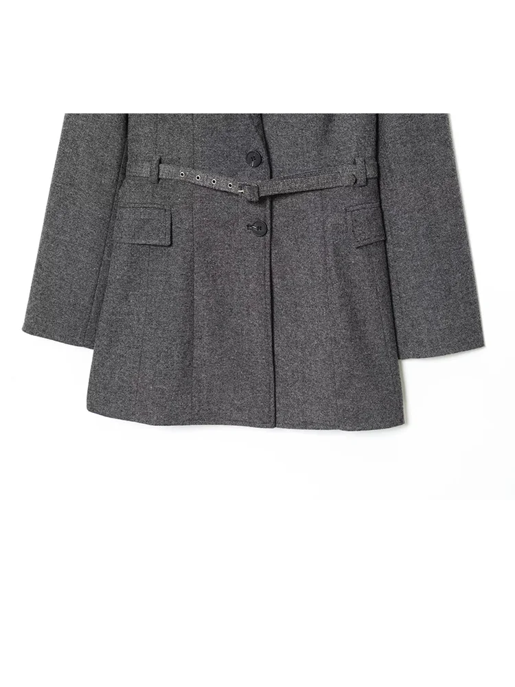 HH Women 2 Piece Set Long Sleeved Lapel Single-breasted Pockets Belt Decorate Loose Blazer Suit+Fashion Casual Zipper Long Pants