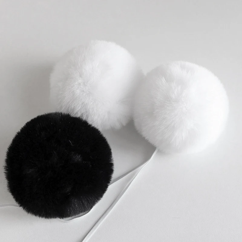 Cute Plush Fabric Cosplay Props Plush Bunny Tail Black Rabbit Tail Cosplay Party Plush Ball Accessory For Halloween Costume