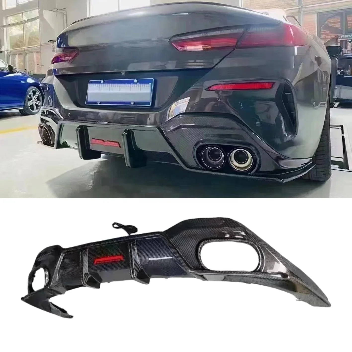 For BMW 8 series M Sports G14 G15 G16 Carbon Fiber Front Lip With LED Lights Rear Diffuser Bumper Lip