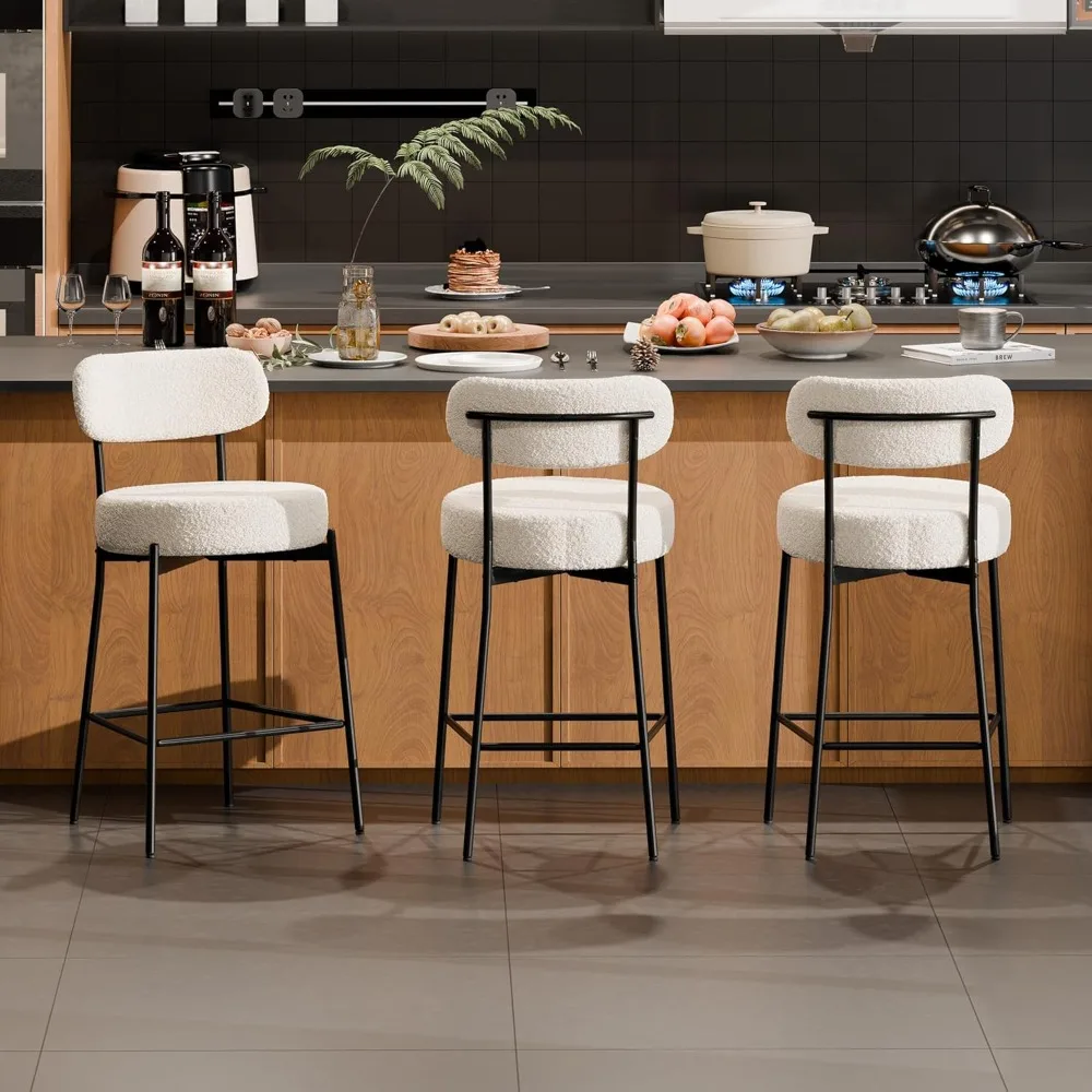 

Bar Stools, 24 Inches Boucle Barstools Counter Height Barstool with Curved Back Metal Legs, Modern Upholstered Barstools