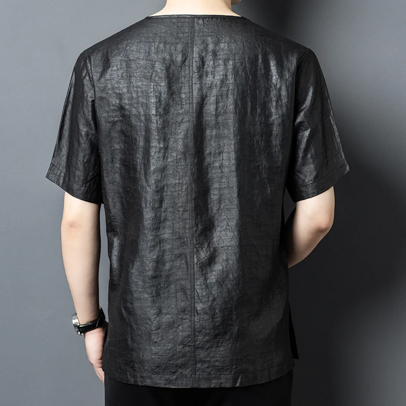 Lightweight High-End T Shirt For Men Short Sleeve Skin-Friendly Summer Quality Gambiered Guangdong Silk 100% Camisetas De Hombre