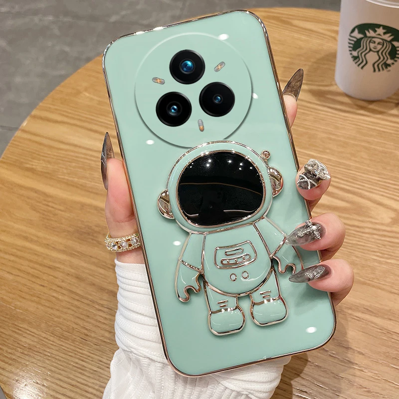 for Realme 14 Pro Plus 5G C75 14 X Astronaut Holder Plating Case For Realme 14X C75 14 Pro Plus Pro+ Silicone Stand Cover