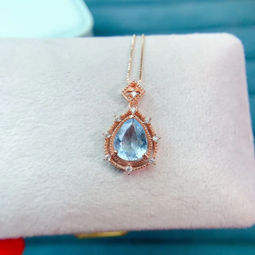 Noble Natural Topaz Pendant S925 Pure Silver Fashion Jewelry Blue Gemstone High Grade Banquet Fine Jewelry