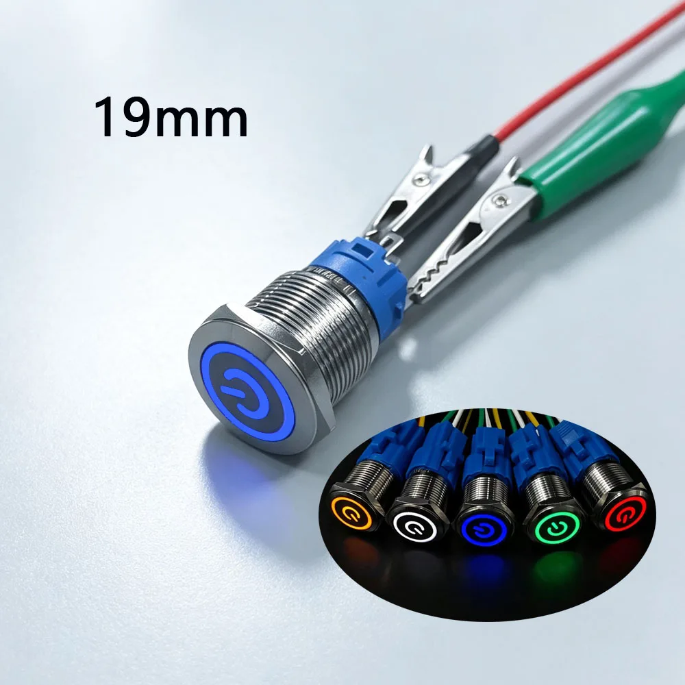Rugged 19mm Metal Push Button Switch Momentary Latching Waterproof Flat Head LED Light On/Off 3-6V 12-24V 110-220V