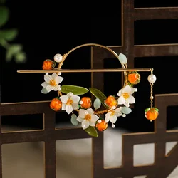 Classic Gentle Mandarin Flower Hair Ring Hanfu Princess's Tassel Ring Hairpin Antique Women Girls Queue Hair Accessories