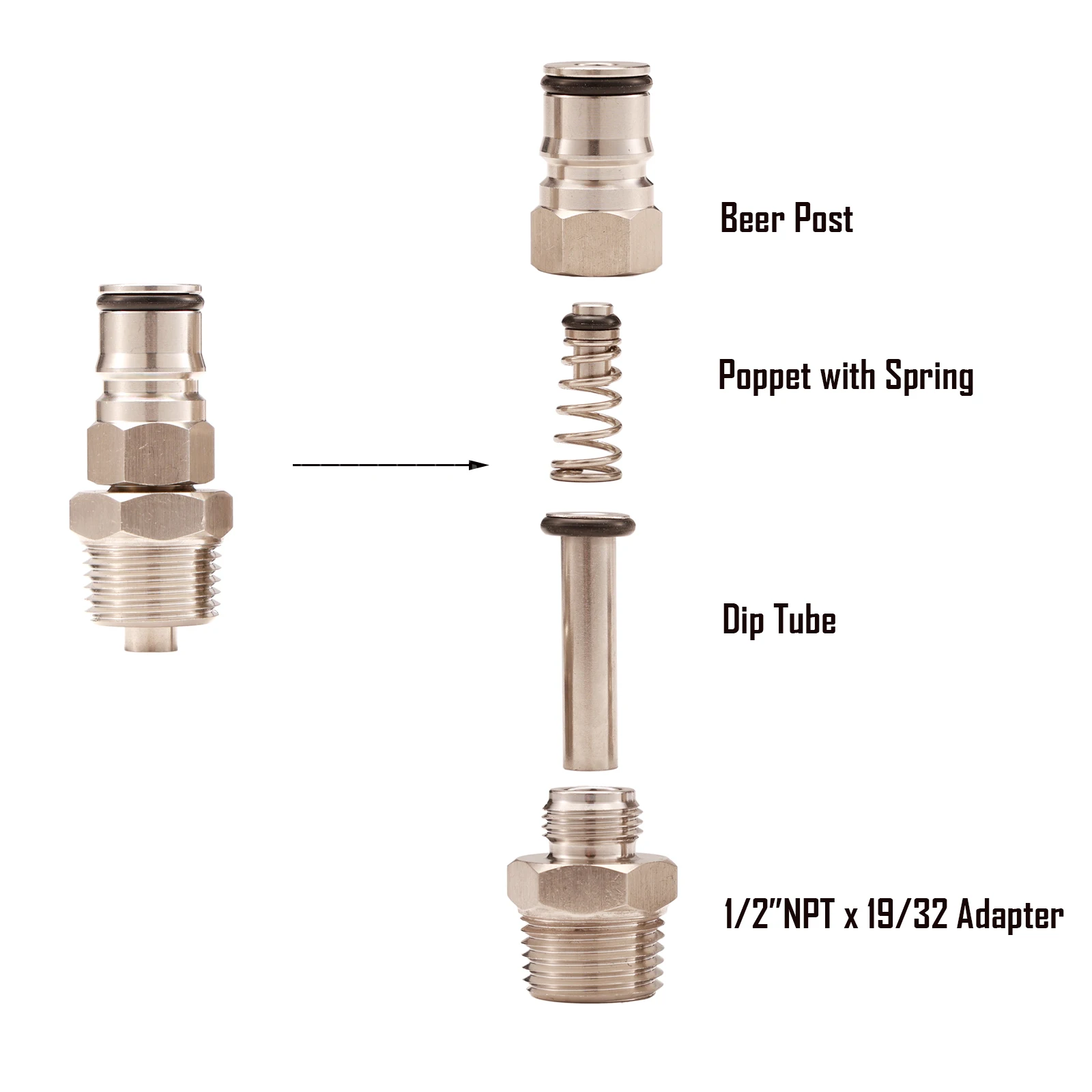 Homebrew 19/32-18 Ball Lock Post with 1/2\
