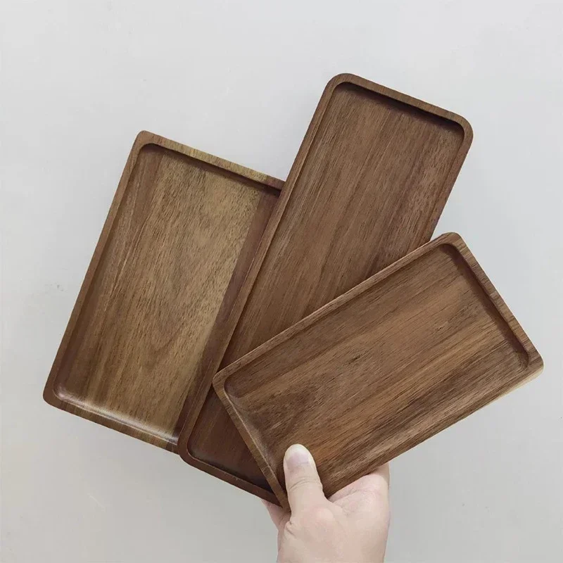 Bandeja de café de madera de Acacia, bandejas rectangulares para tazas de comida, plato de madera decorativo, postre, caramelo, madera de Acacia, bandeja de té Gongfu