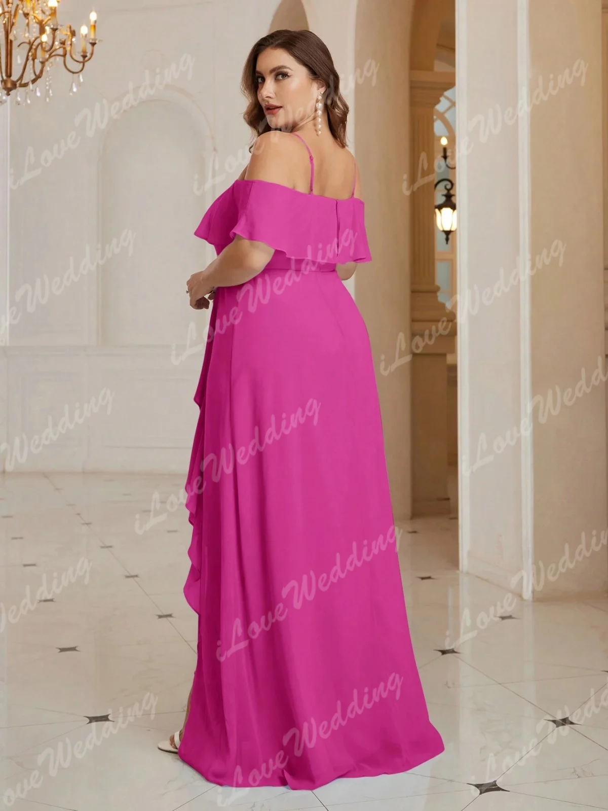 Elegant V-neck Chiffon Evening Dress Women A-Line Wedding Party Gown Ruffles Long Bridesmaid Gown vestidos de fiesta Customized