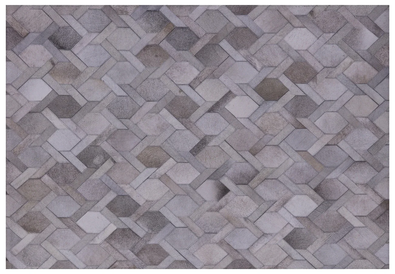 

Natural Grey Cowhide Hand Stitched Rug Geometric Design CR-46