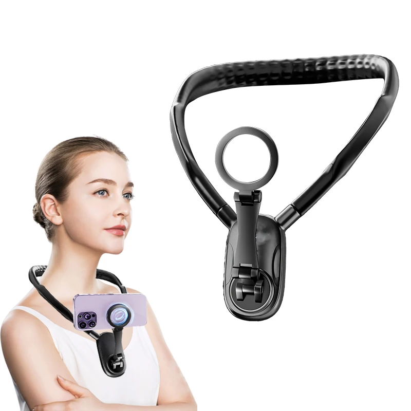 Magnetic Neck Phone Holder Hanging Phone Holder Bracket Around the Neck POV/Vlog Selfie Video Recording Adjustable libre 360 °