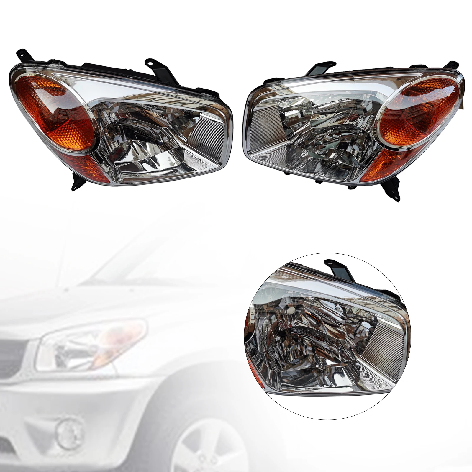 For 2004-2005 Toyota RAV4 Driver&Passenger Side Halogen Headlight Clear Headlamp TO2518103, 8110542280