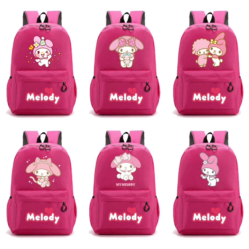 

Sanrio Melody Backpack Cartoon Kawaii Print Shoulder Bag Cute Student Large Capacity Waterproof Oxford Cloth Storage Bags Gifts
