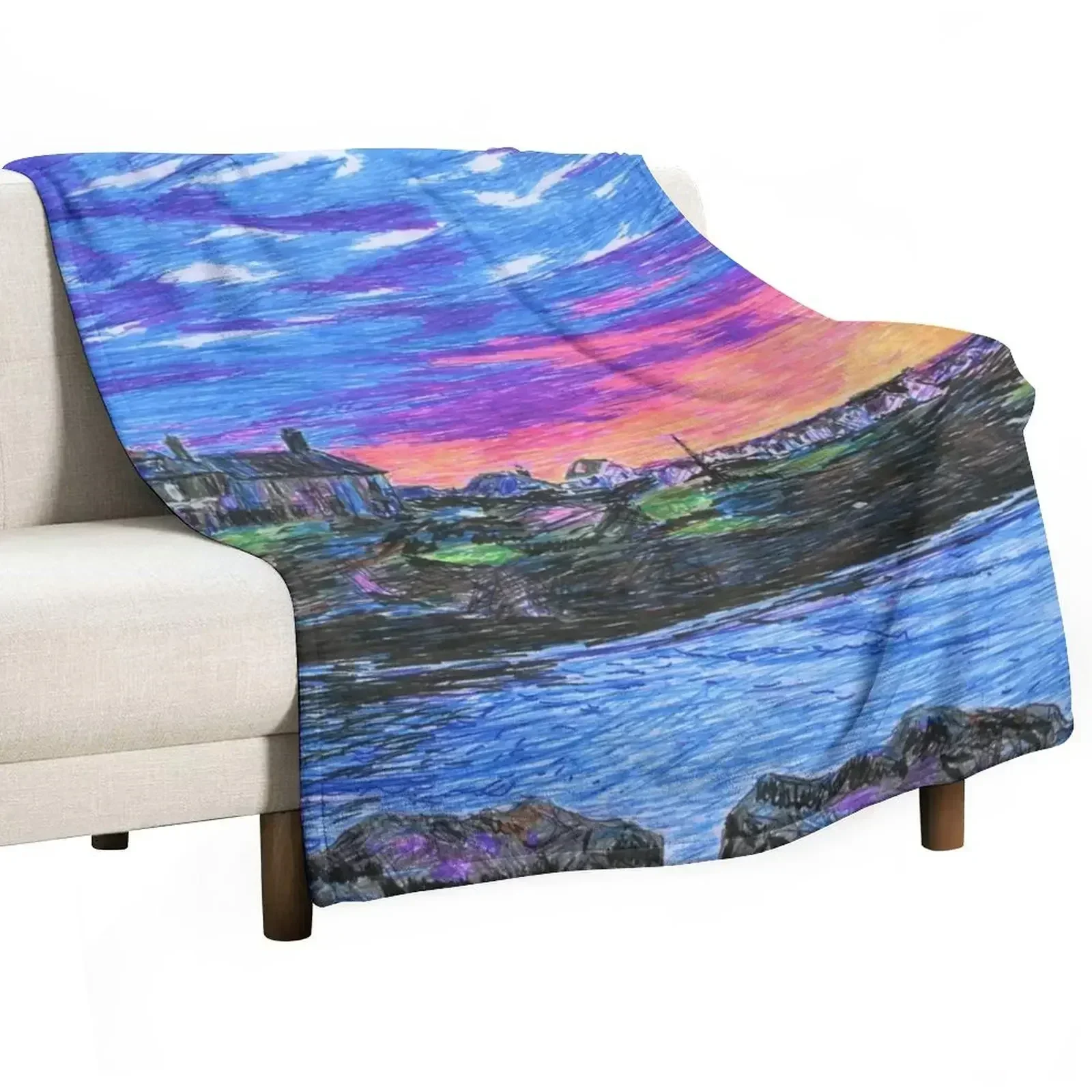 Sunset over Trearddur Bay Throw Blanket Retros Sofa Quilt Comforter Summer Beddings Loose Blankets