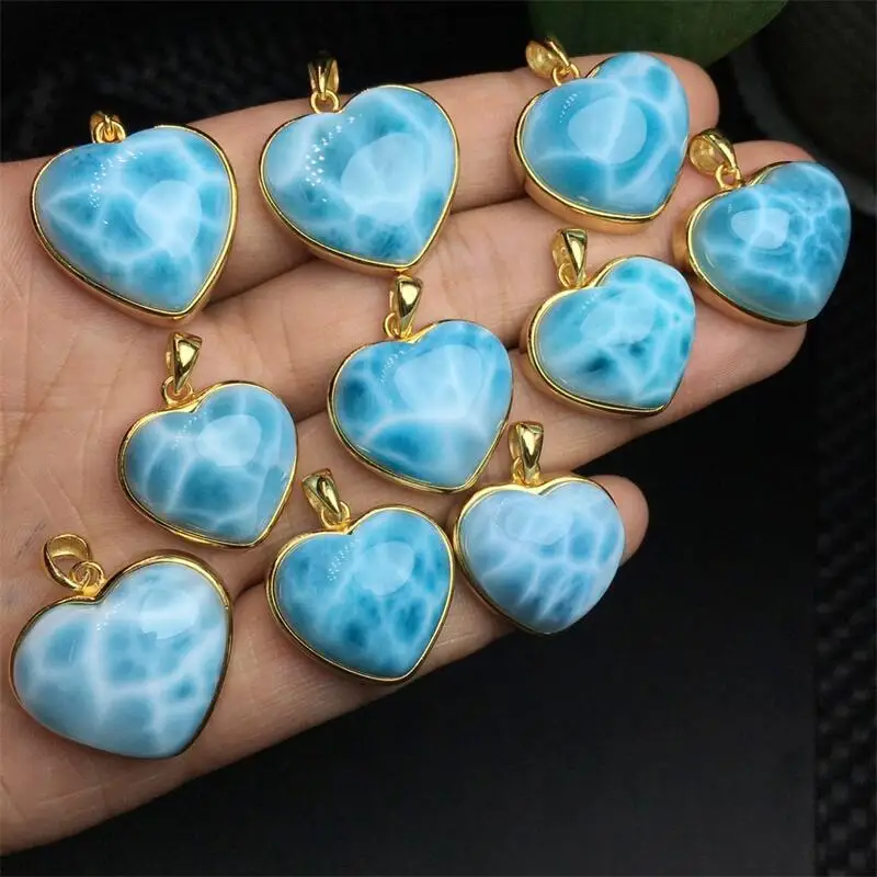 S925 Natural Larimar Heart Pendant DIY Necklace Fashion Healing Jewelry Gemstone Crystal Holiday Gift 1PCS