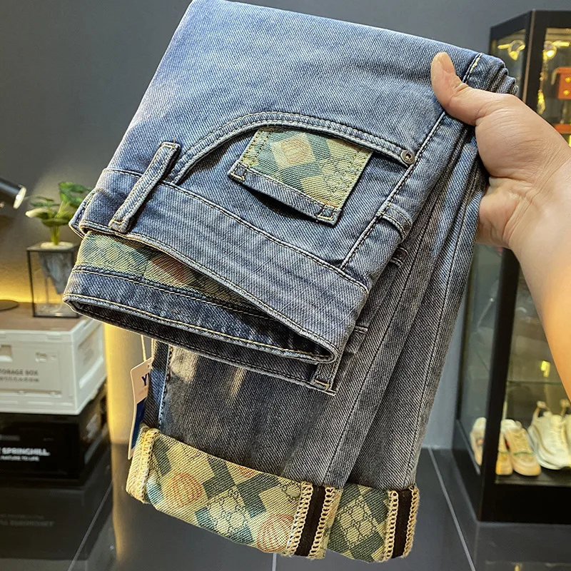 Jeans décontractés à imprimé Aliments pour hommes, pantalons longs, coupe couvertes, beaux pieds minces, Ruan, marque de mode haut de gamme, 2024