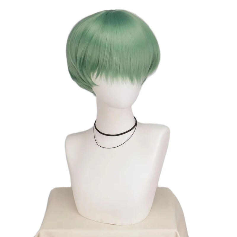 Saja Boys Baby Cosplay Synthetic Wig For Devil Hunter Short Green Men Hair Anime Heat Resistant Wigs Halloween Party Wigs Prop